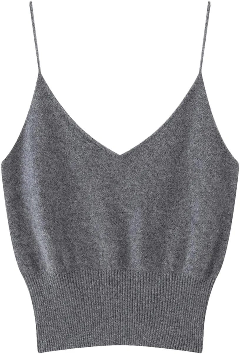 DBFBDTU Women Cashmere Vest Sleeveless Tank Tops Female Short Solid Soft V-Neck Camisole