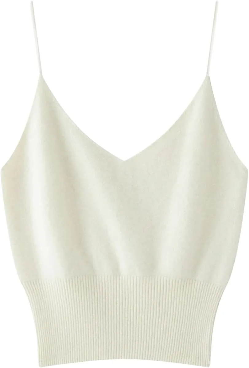 DBFBDTU Women Cashmere Vest Sleeveless Tank Tops Female Short Solid Soft V-Neck Camisole