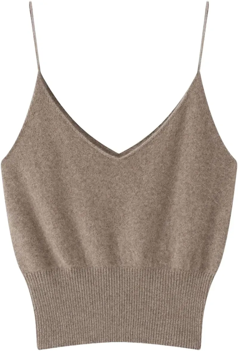 DBFBDTU Women Cashmere Vest Sleeveless Tank Tops Female Short Solid Soft V-Neck Camisole