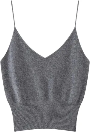 DBFBDTU Women Cashmere Vest Sleeveless Tank Tops Female Short Solid Soft V-Neck Camisole