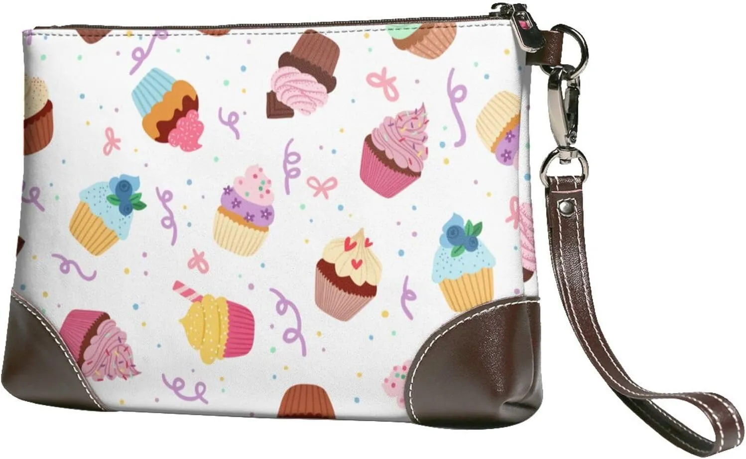 Delicious Cupcakes Neutral Women Leather Clutch Purse Evening Bag Small Wristlet Wallet Cell Phone Bag