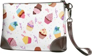 Delicious Cupcakes Neutral Women Leather Clutch Purse Evening Bag Small Wristlet Wallet Cell Phone Bag