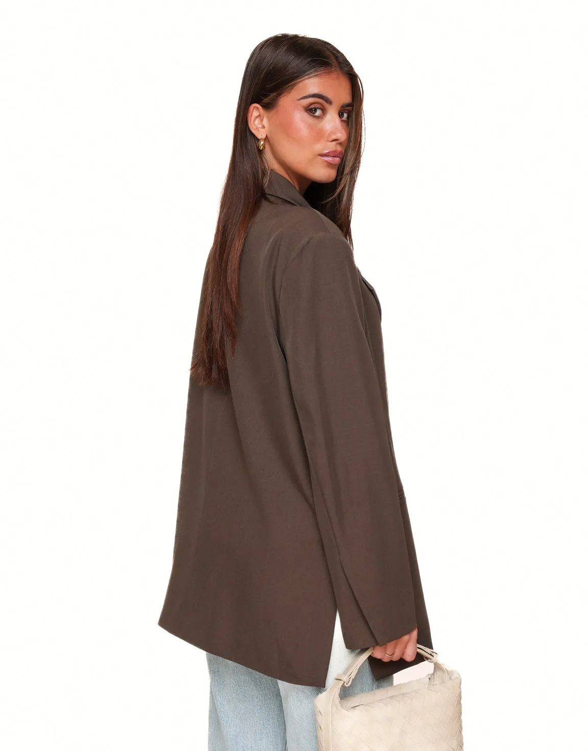 Donkerbruine Vierkante Oversized - Blazer