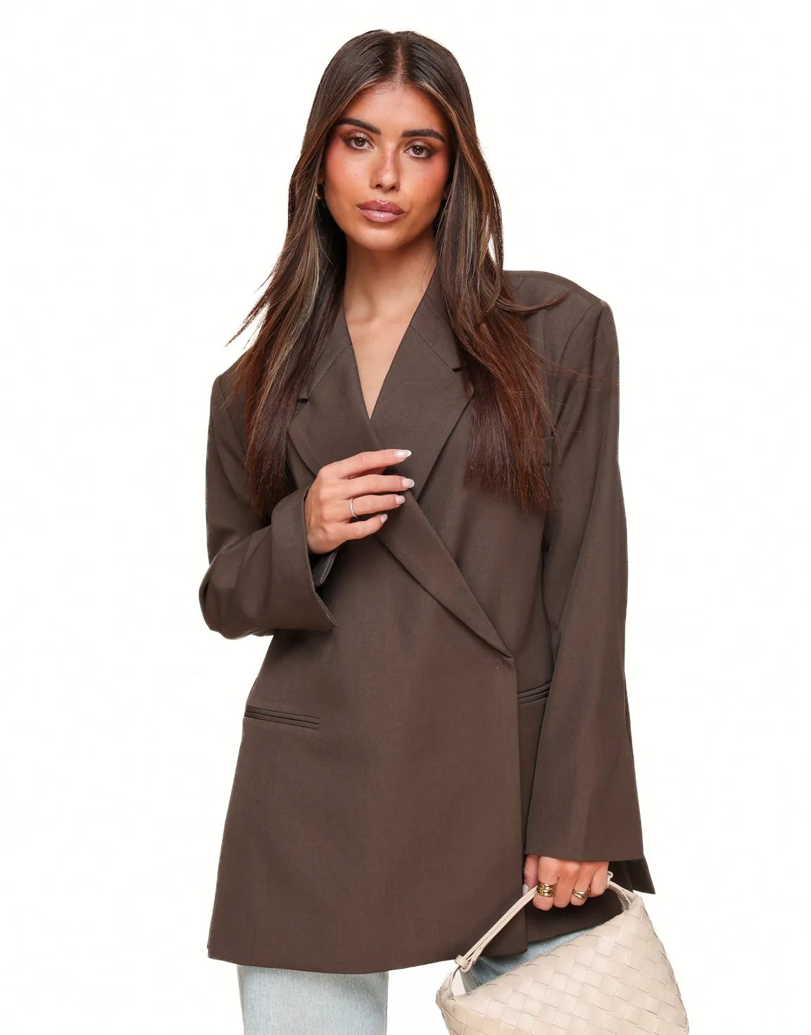 Donkerbruine Vierkante Oversized - Blazer