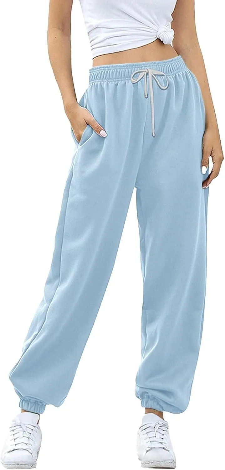 Drawstring Sweatpants for Women with Pockets, Women's Butterfly Sport Pants Elastic Waist Jogger Trousers Plus Size