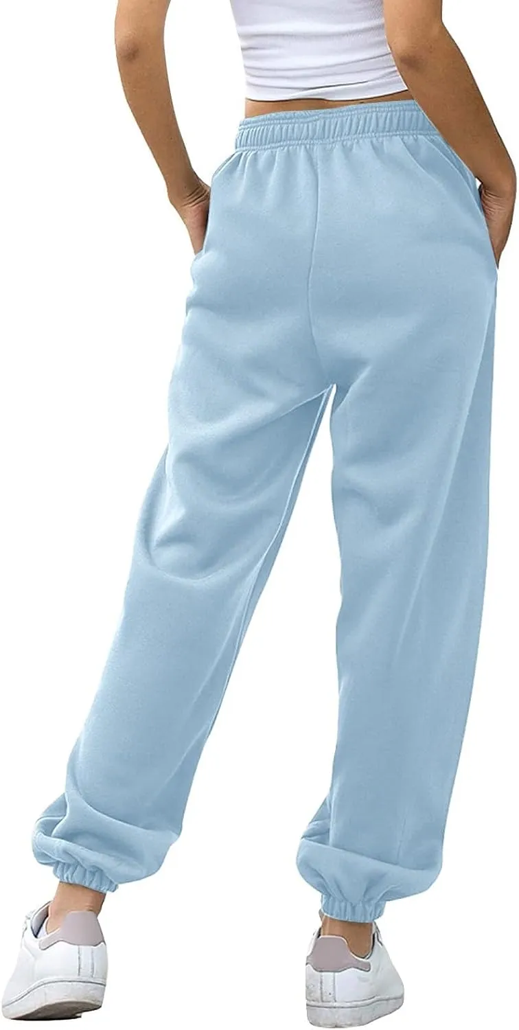 Drawstring Sweatpants for Women with Pockets, Women's Butterfly Sport Pants Elastic Waist Jogger Trousers Plus Size