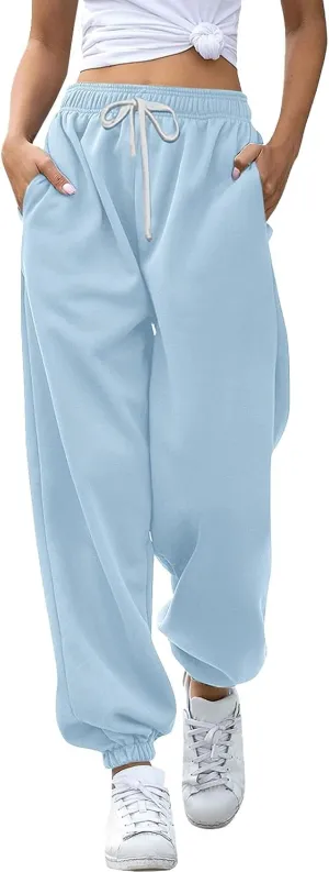 Drawstring Sweatpants for Women with Pockets, Women's Butterfly Sport Pants Elastic Waist Jogger Trousers Plus Size