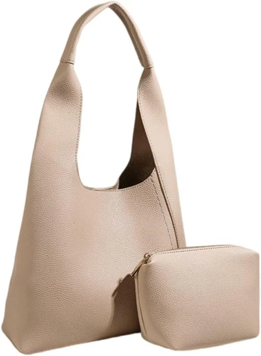 Ethical Vegan Leather Slouchy Hobo & Tote Bags for Women - 2 Pcs Casual Chic Shoulder Purses