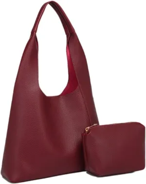 Ethical Vegan Leather Slouchy Hobo & Tote Bags for Women - 2 Pcs Casual Chic Shoulder Purses