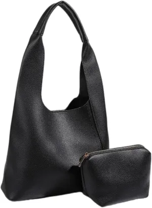 Ethical Vegan Leather Slouchy Hobo & Tote Bags for Women - 2 Pcs Casual Chic Shoulder Purses