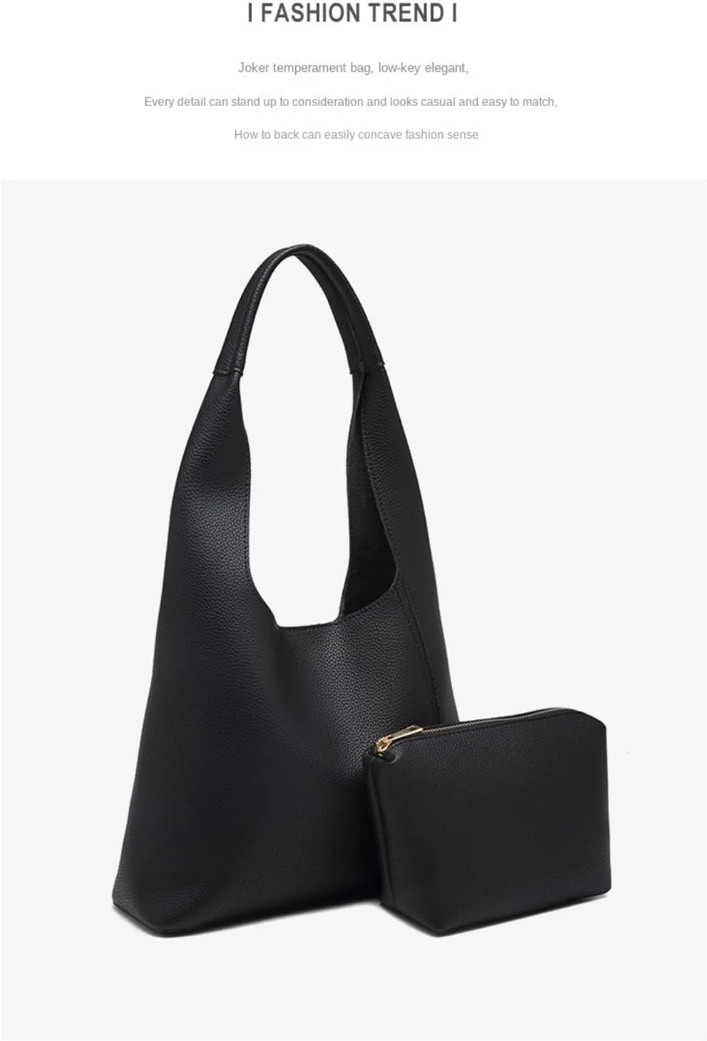 Ethical Vegan Leather Slouchy Hobo & Tote Bags for Women - 2 Pcs Casual Chic Shoulder Purses