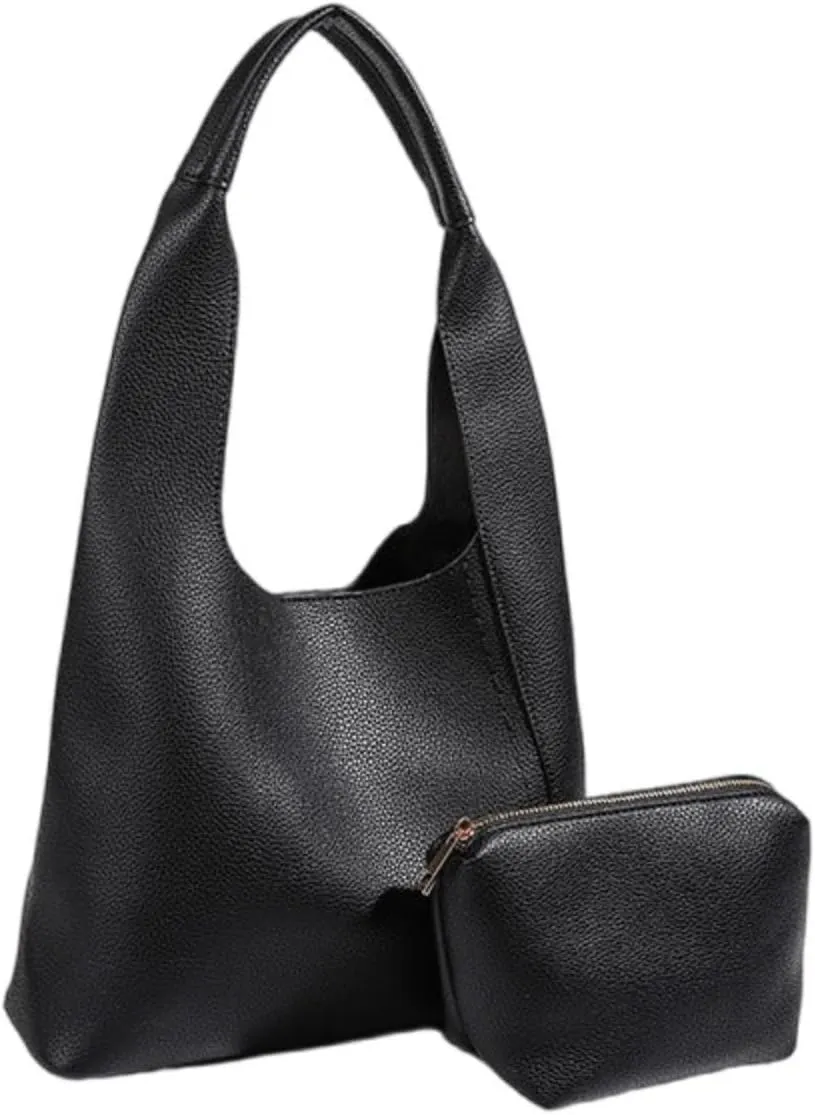 Ethical Vegan Leather Slouchy Hobo & Tote Bags for Women - 2 Pcs Casual Chic Shoulder Purses