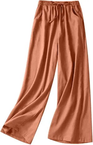 FZYLQY Womens Palazzo Pants Elastic High Waisted Casual Pants Summer Linen Wide Leg Lounge Trousers Yoga Sporty Joggers