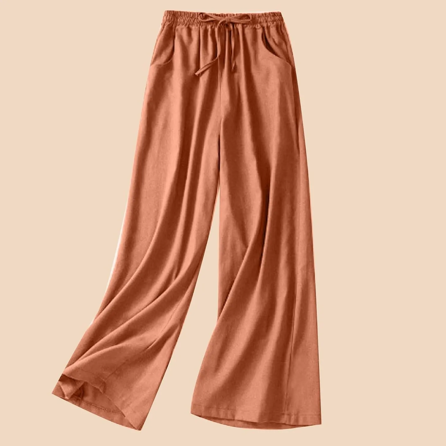 FZYLQY Womens Palazzo Pants Elastic High Waisted Casual Pants Summer Linen Wide Leg Lounge Trousers Yoga Sporty Joggers
