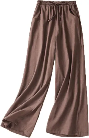 FZYLQY Womens Palazzo Pants Elastic High Waisted Casual Pants Summer Linen Wide Leg Lounge Trousers Yoga Sporty Joggers