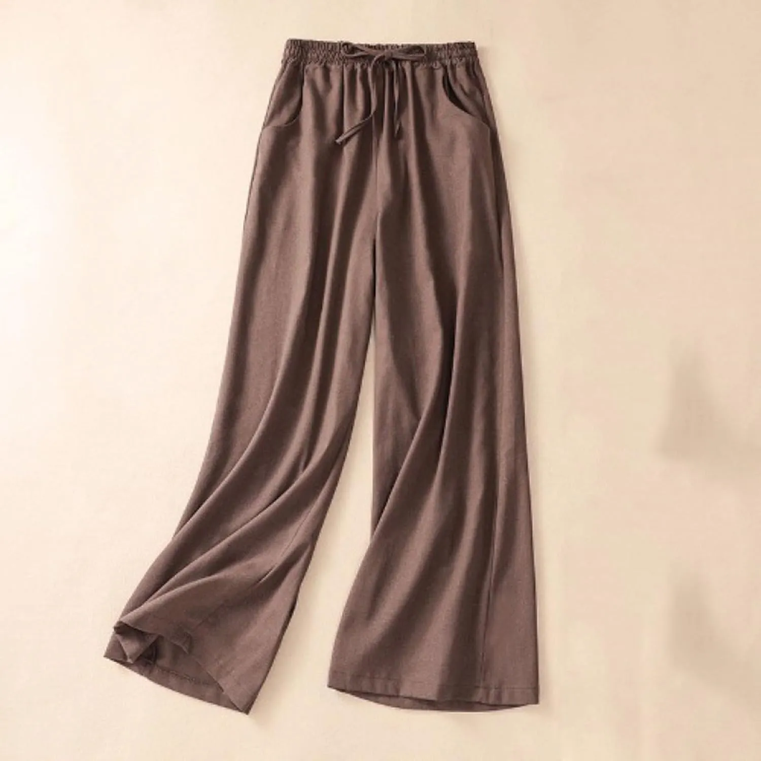 FZYLQY Womens Palazzo Pants Elastic High Waisted Casual Pants Summer Linen Wide Leg Lounge Trousers Yoga Sporty Joggers