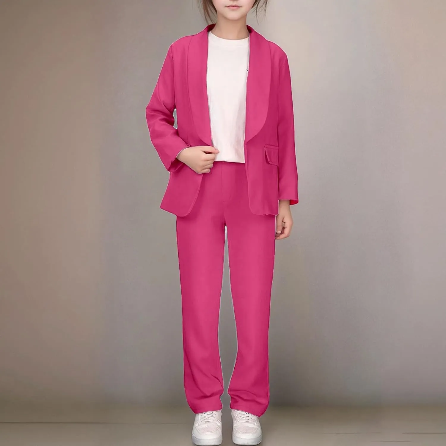 Girls' 2-Piece Fashion Suit Set Casual Blazer and Pants Long Sleeve Lapel Collar Blazer Jacket with Pant Outfit Sets