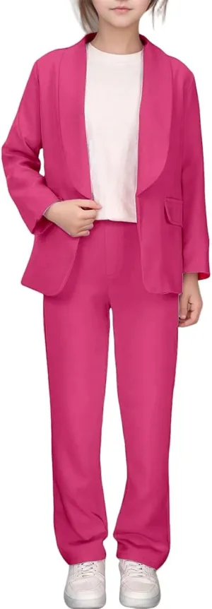 Girls' 2-Piece Fashion Suit Set Casual Blazer and Pants Long Sleeve Lapel Collar Blazer Jacket with Pant Outfit Sets