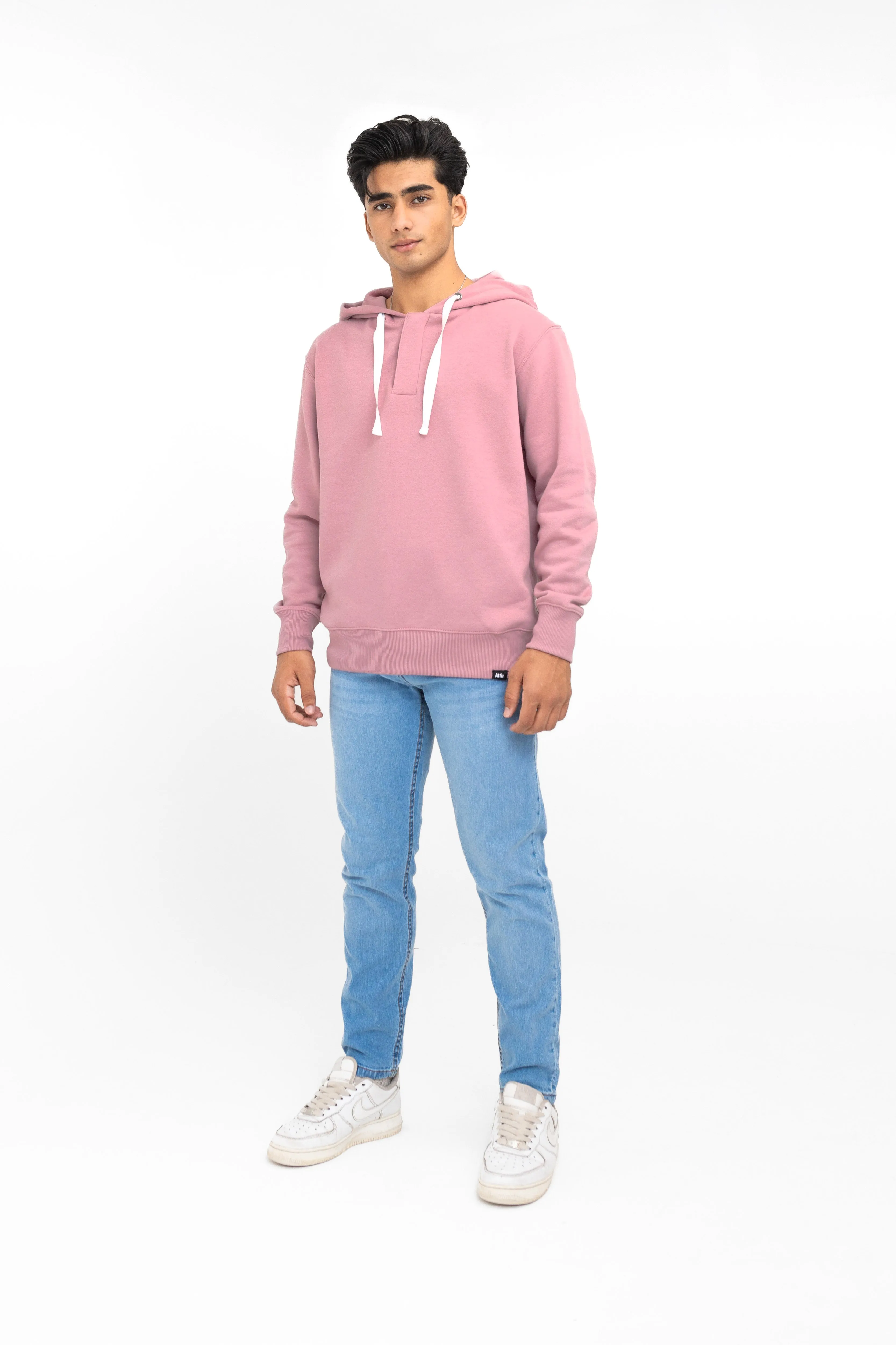 Hoodie with Buttoned Slit in Pink