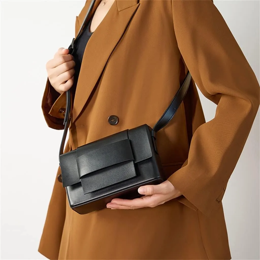 JSEIAJB Crossbody Bag Neutral Soft Leather Braided Small Square Bag Tofu Bag Design Single Shoulder Leather