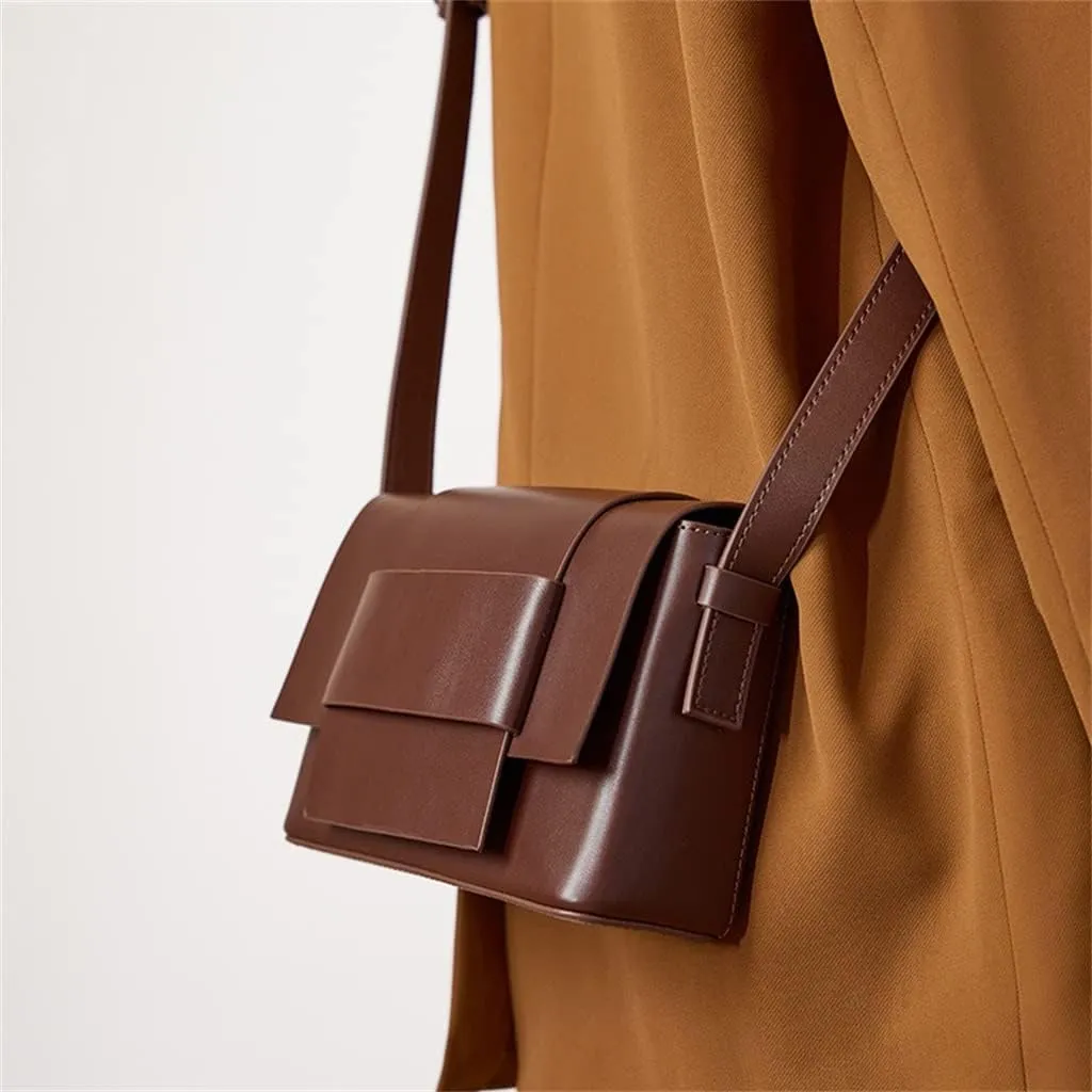 JSEIAJB Crossbody Bag Neutral Soft Leather Braided Small Square Bag Tofu Bag Design Single Shoulder Leather