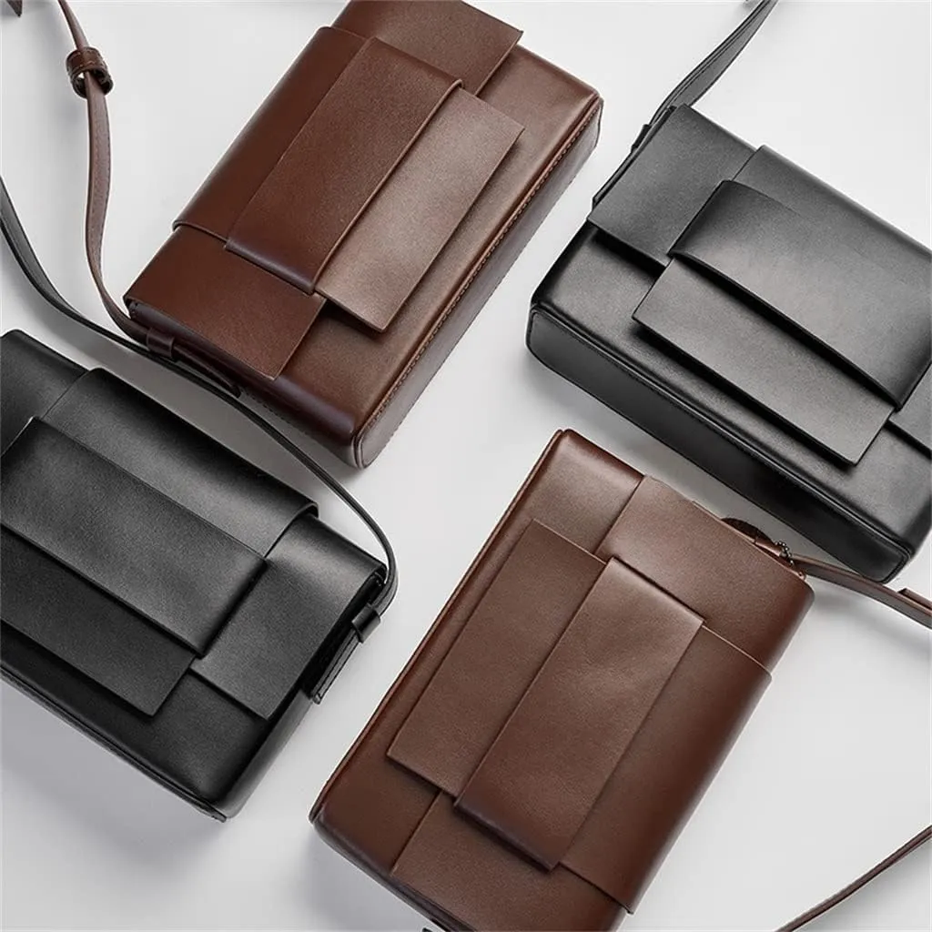 JSEIAJB Crossbody Bag Neutral Soft Leather Braided Small Square Bag Tofu Bag Design Single Shoulder Leather
