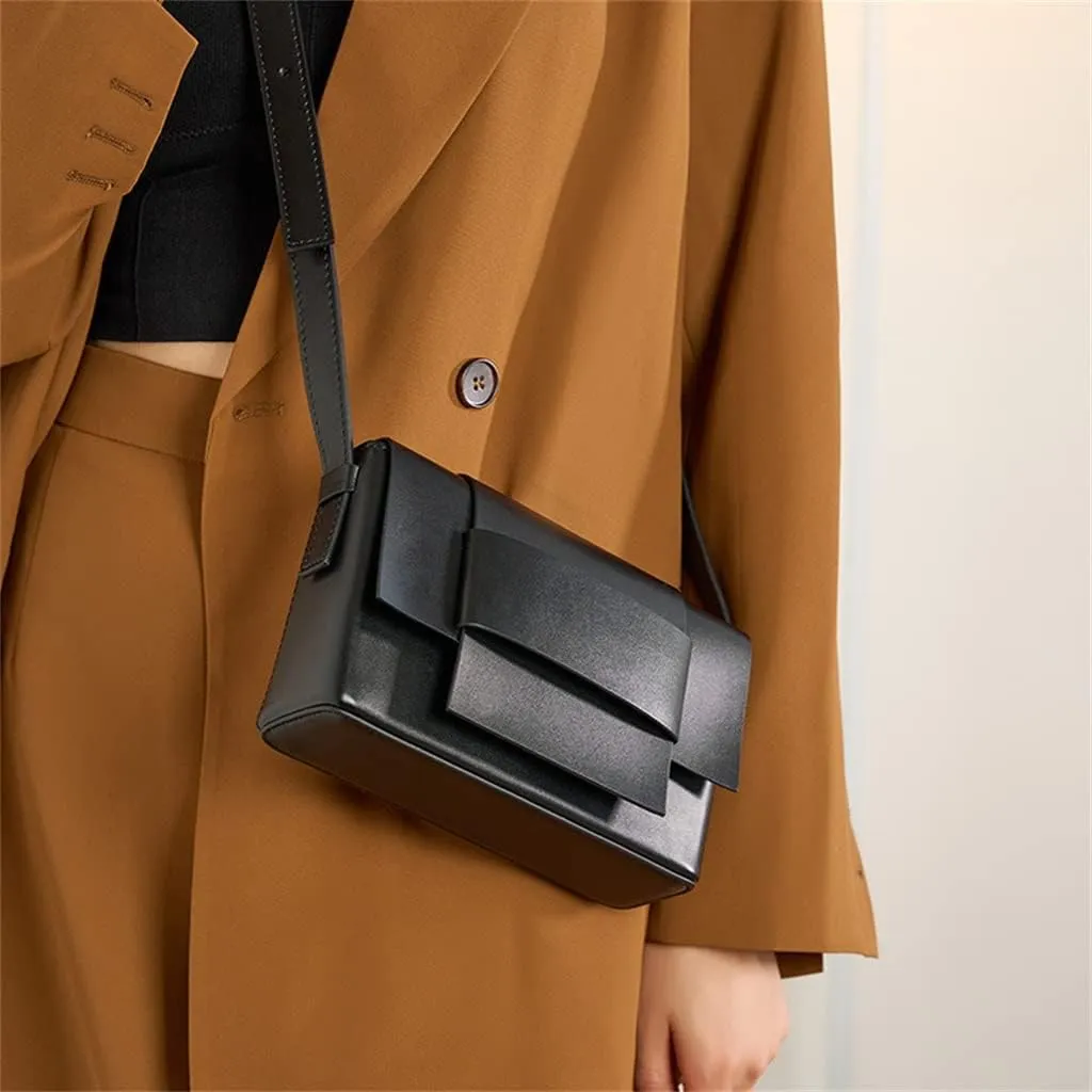 JSEIAJB Crossbody Bag Neutral Soft Leather Braided Small Square Bag Tofu Bag Design Single Shoulder Leather