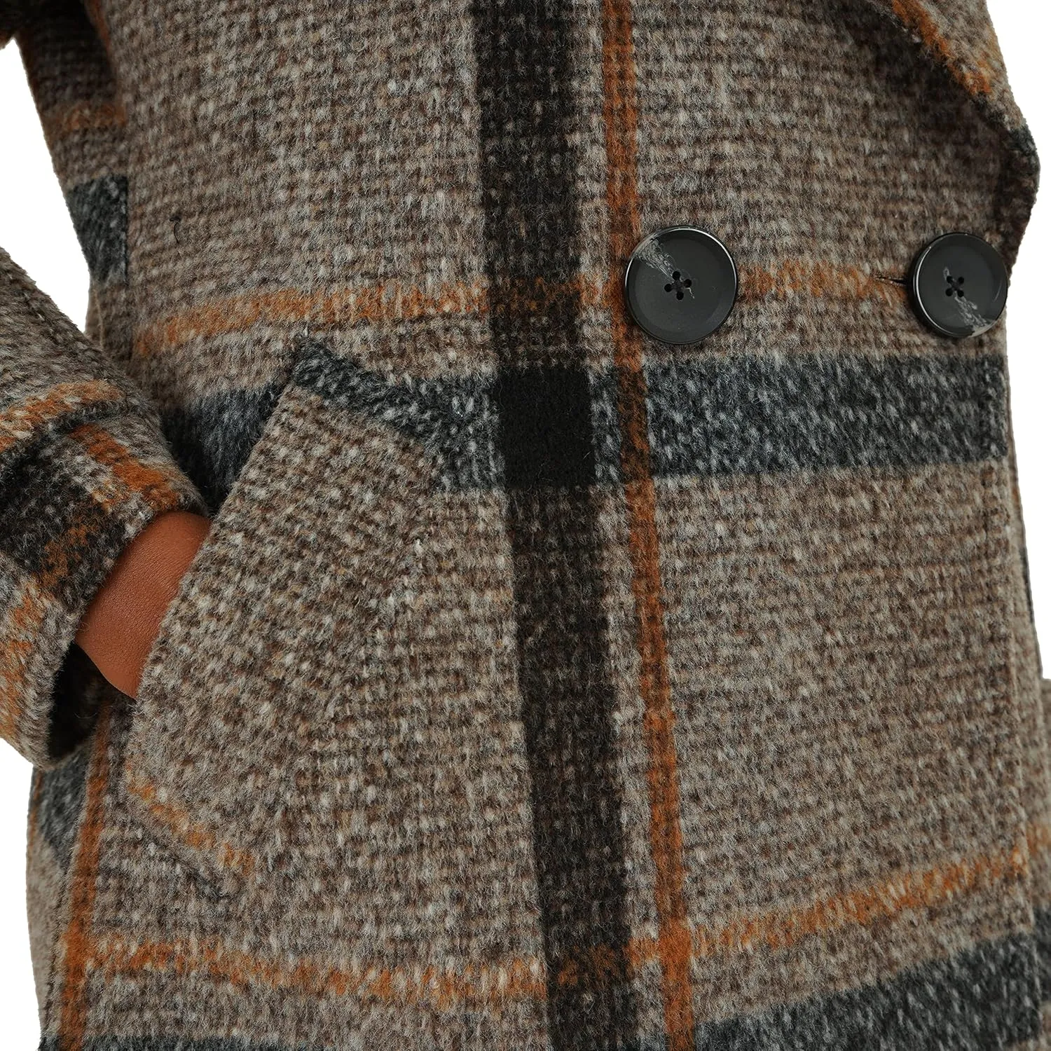 kensie Women's Brushed Plaid Double Breasted Faux Wool Coat