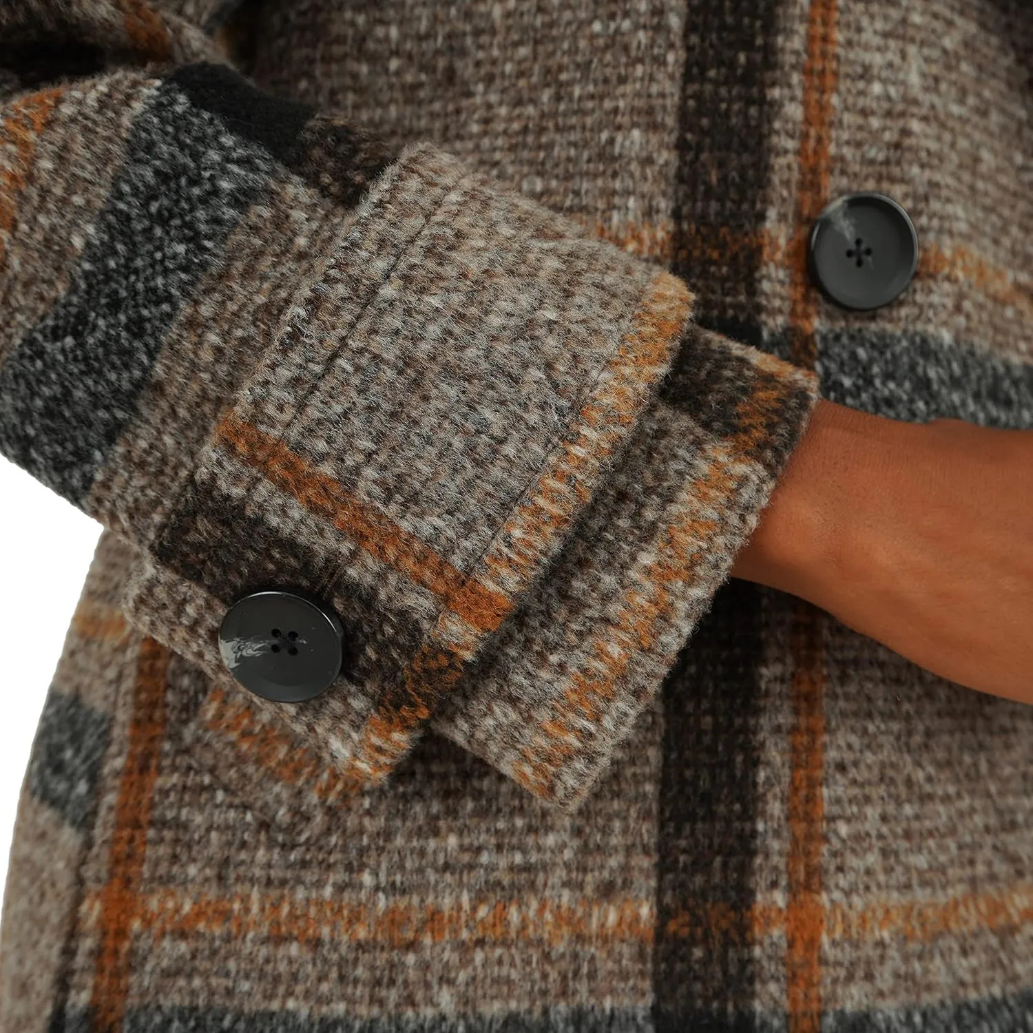 kensie Women's Brushed Plaid Double Breasted Faux Wool Coat