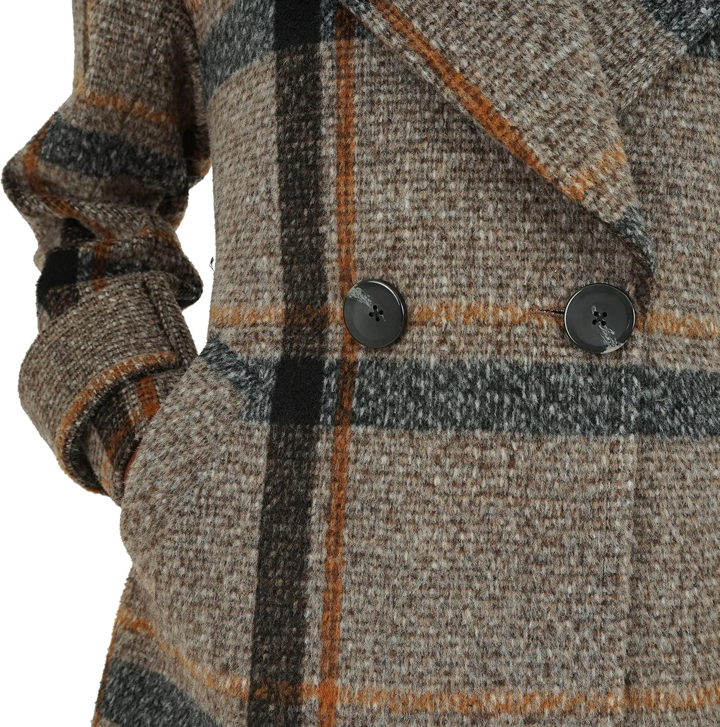 kensie Women's Brushed Plaid Double Breasted Faux Wool Coat
