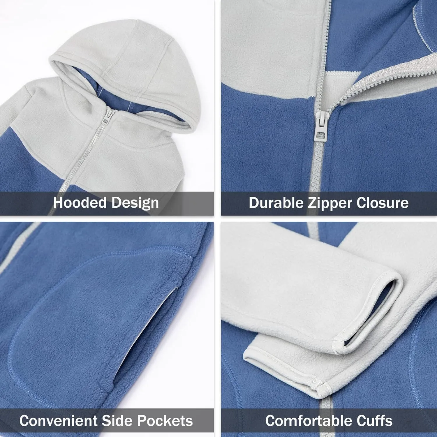 LittleSpring Neutral Boys Girls Polar Fleece Jacket with Pockets Full Zip Fall Winter Colorblock Outwear