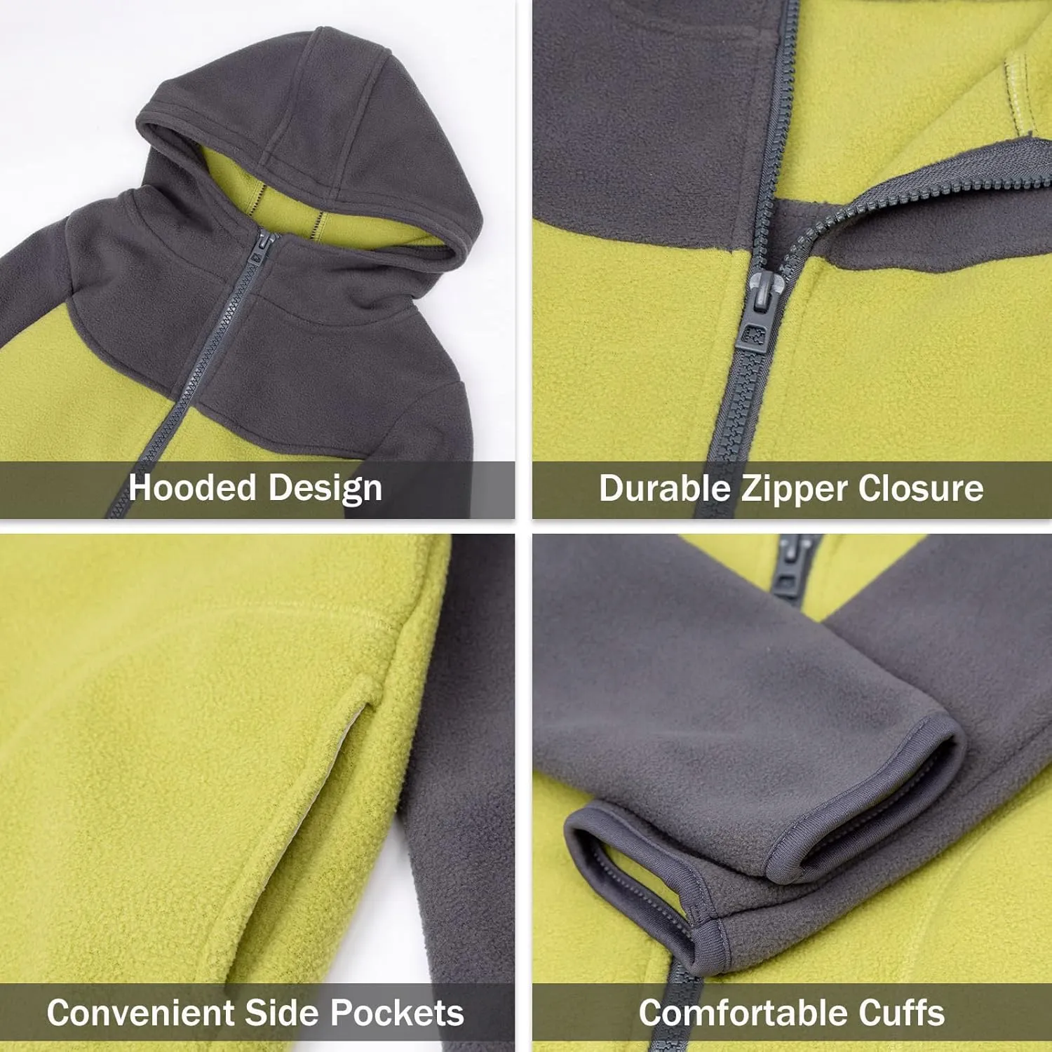 LittleSpring Neutral Boys Girls Polar Fleece Jacket with Pockets Full Zip Fall Winter Colorblock Outwear