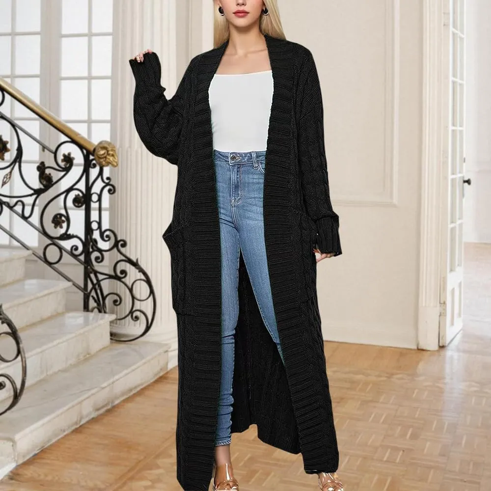 Long Cardigans Sweater Coat Women Cable Knit Maxi Cardigan Open Front Duster Cardigans Jacket Trendy Chunky Knitwear