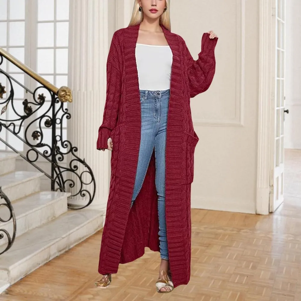 Long Cardigans Sweater Coat Women Cable Knit Maxi Cardigan Open Front Duster Cardigans Jacket Trendy Chunky Knitwear