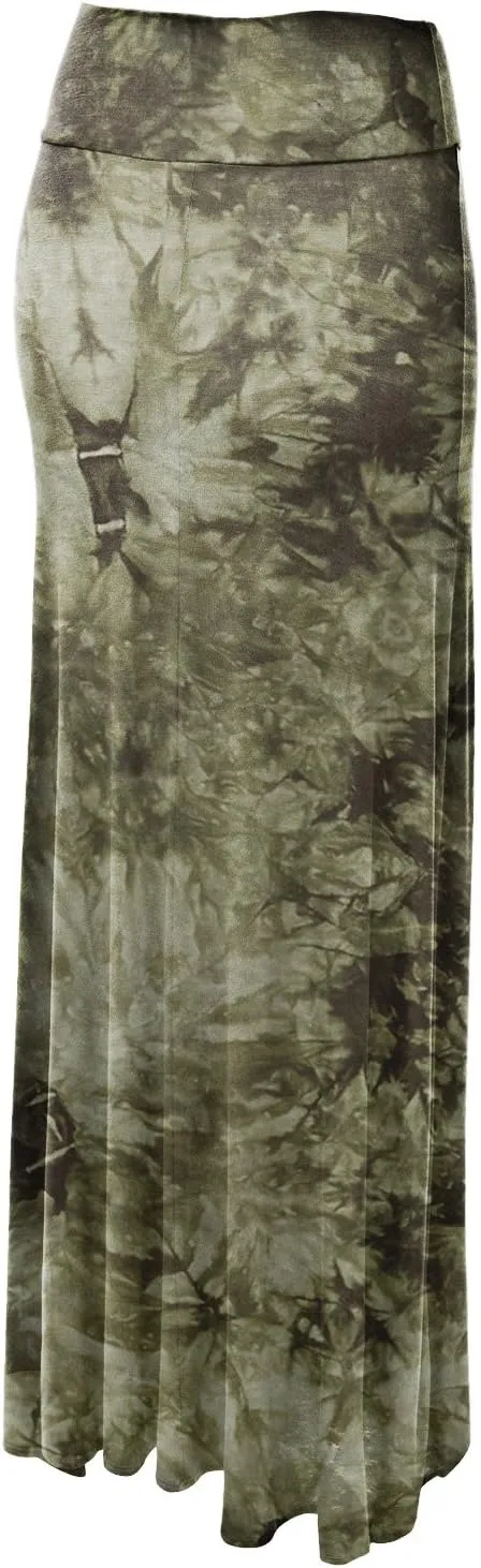 Made By Johnny Women's Casual Tie Dye Fold Over Maxi Skirt