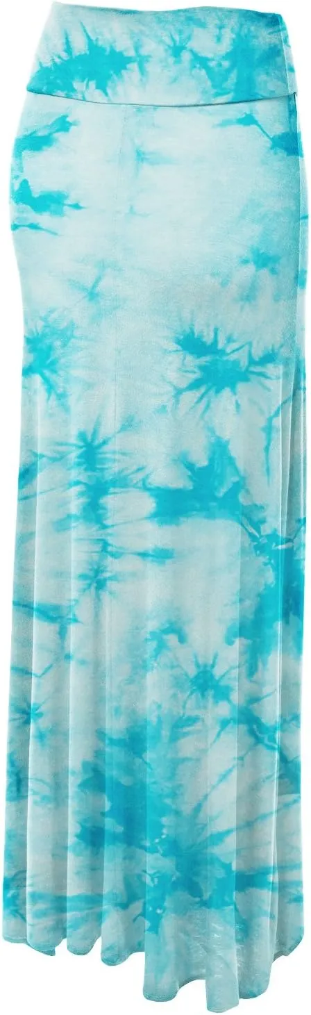 Made By Johnny Women's Casual Tie Dye Fold Over Maxi Skirt