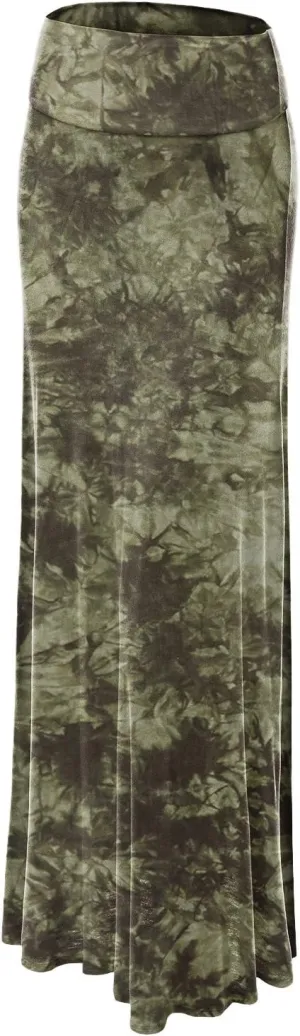 Made By Johnny Women's Casual Tie Dye Fold Over Maxi Skirt