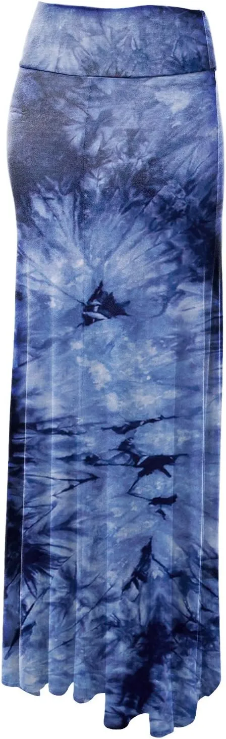 Made By Johnny Women's Casual Tie Dye Fold Over Maxi Skirt