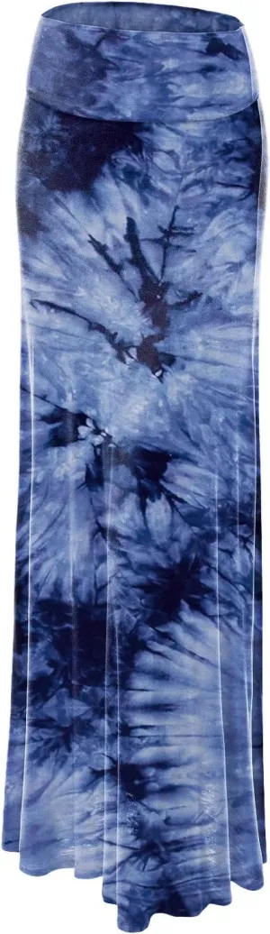 Made By Johnny Women's Casual Tie Dye Fold Over Maxi Skirt