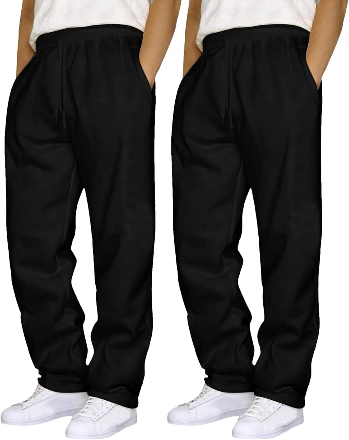 Male Hip Hop Pants Casual Solid Color Track Cuff Lace Up Workout Pants with Pocket 2 Pcs Men's Workout & Training