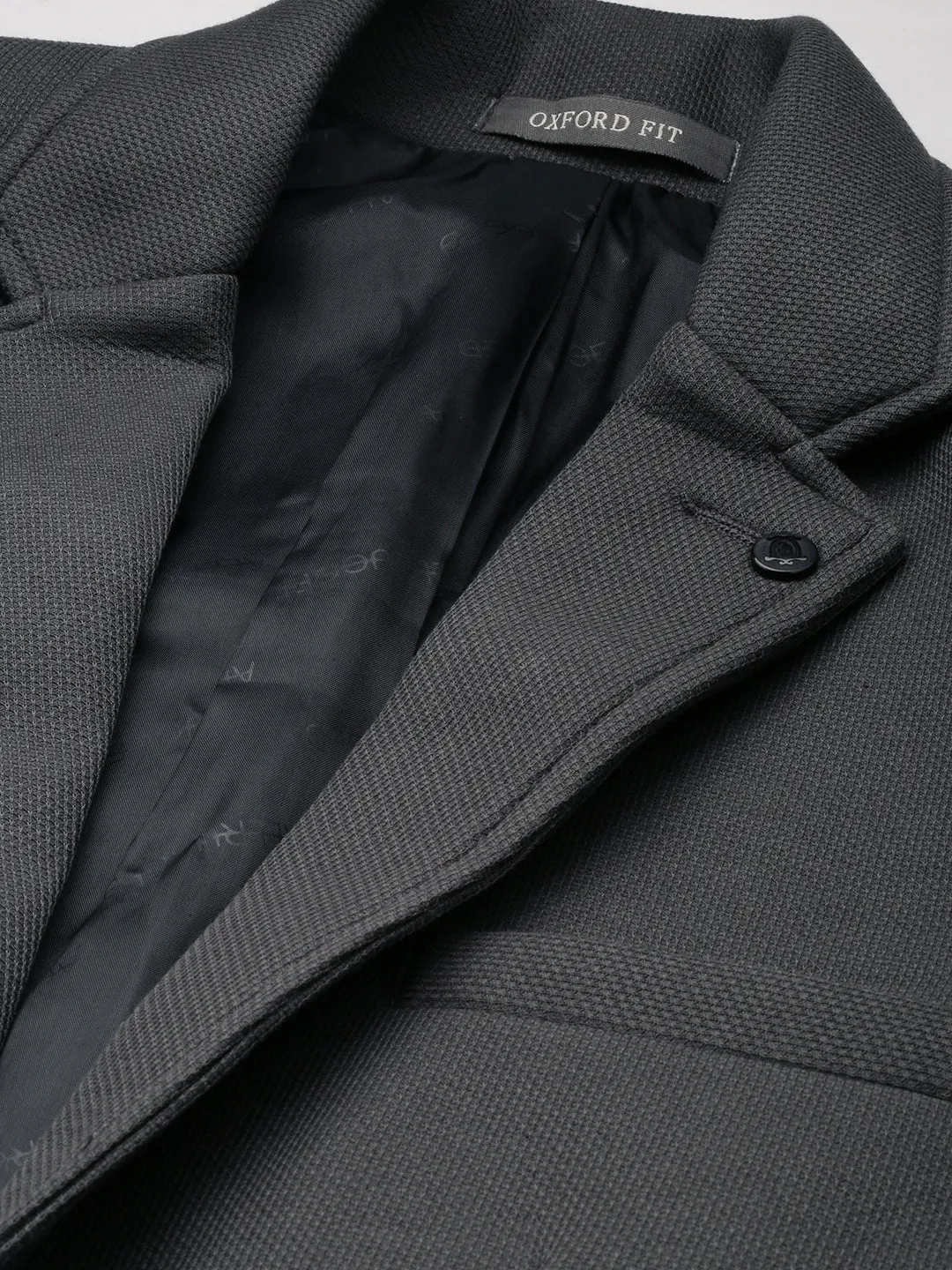 Men Dark Grey Notched Lapel Slim-Fit Single-Breasted Blazer