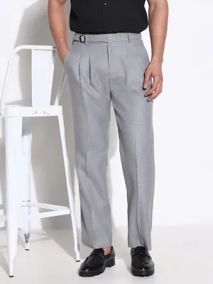 Men Grey Solid Tapered Fit Trousers