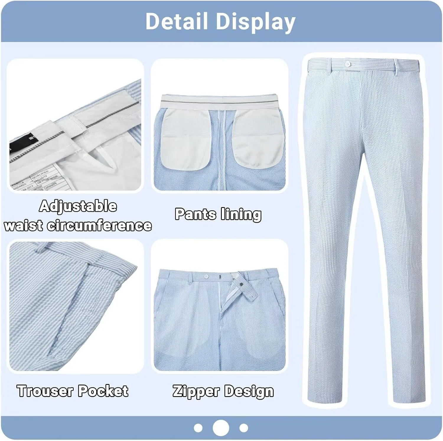 Mens Suit Seersucker Pants Lightweight Summer Seersucker Sport Coat Pant Set Fit Suits Trousers for Men Beach Outfit