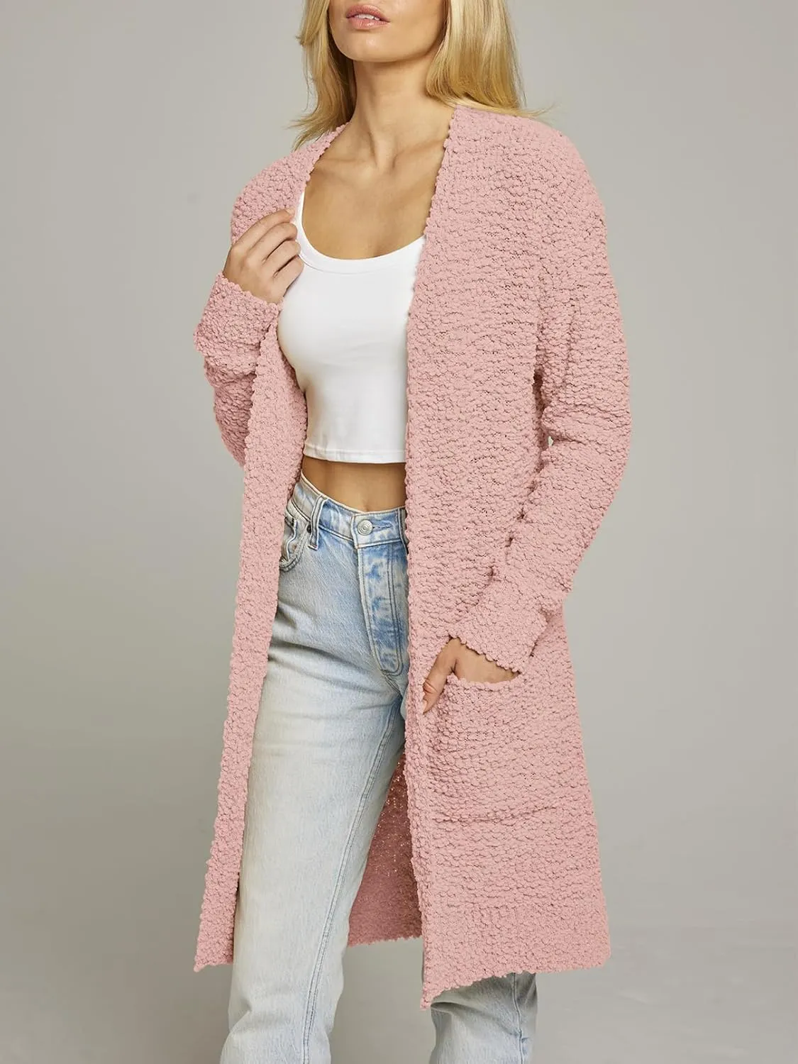 MEROKEETY Women's Long Sleeve Soft Chunky Knit Sweater Open Front Cardigans Outwear Coat