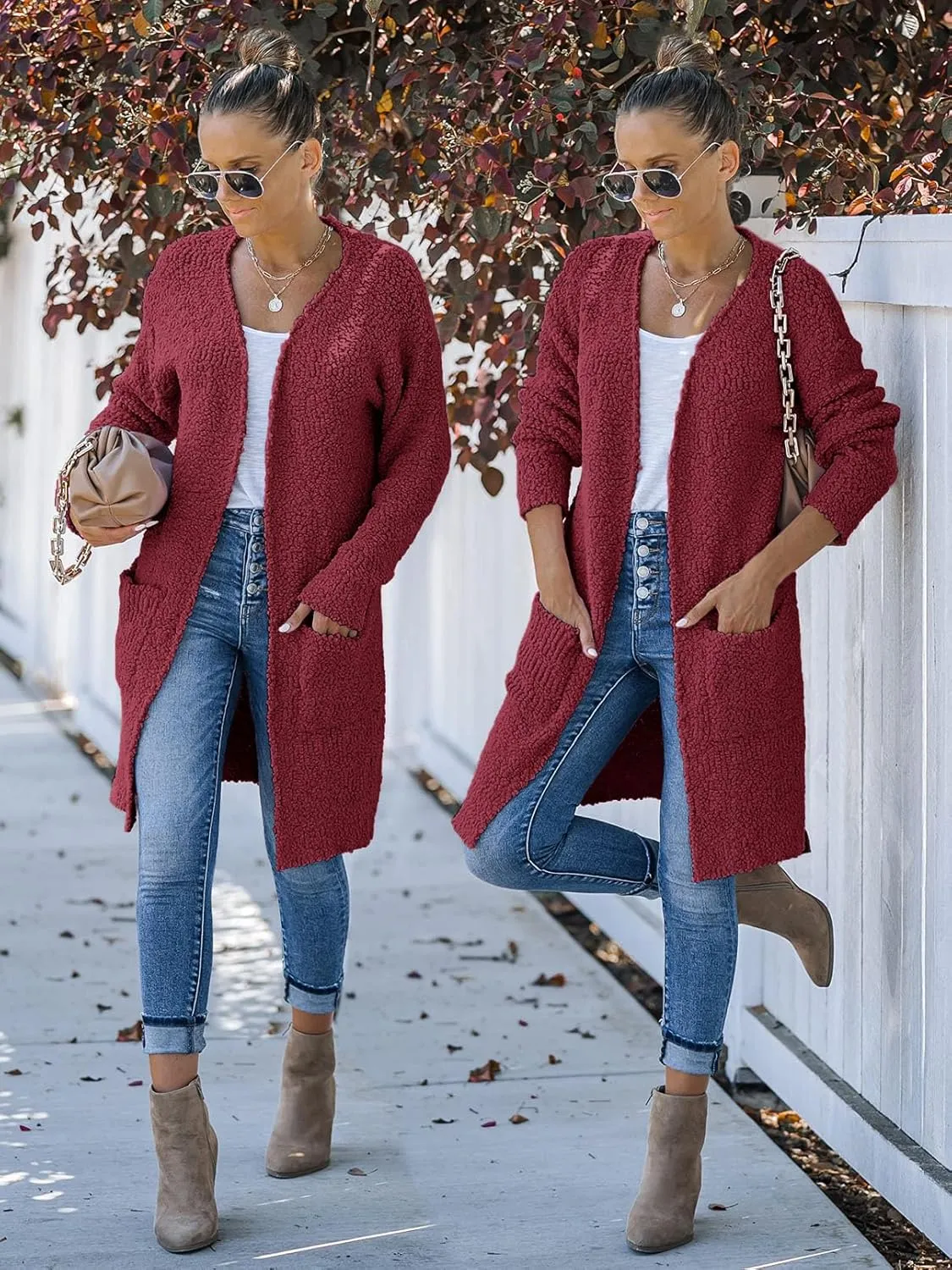 MEROKEETY Women's Long Sleeve Soft Chunky Knit Sweater Open Front Cardigans Outwear Coat