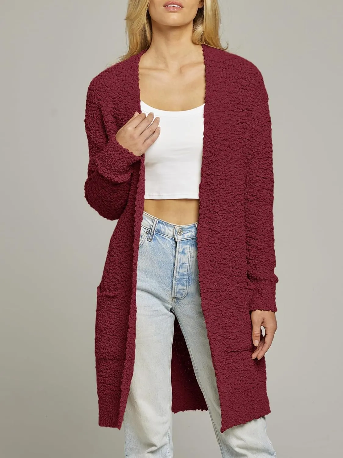MEROKEETY Women's Long Sleeve Soft Chunky Knit Sweater Open Front Cardigans Outwear Coat