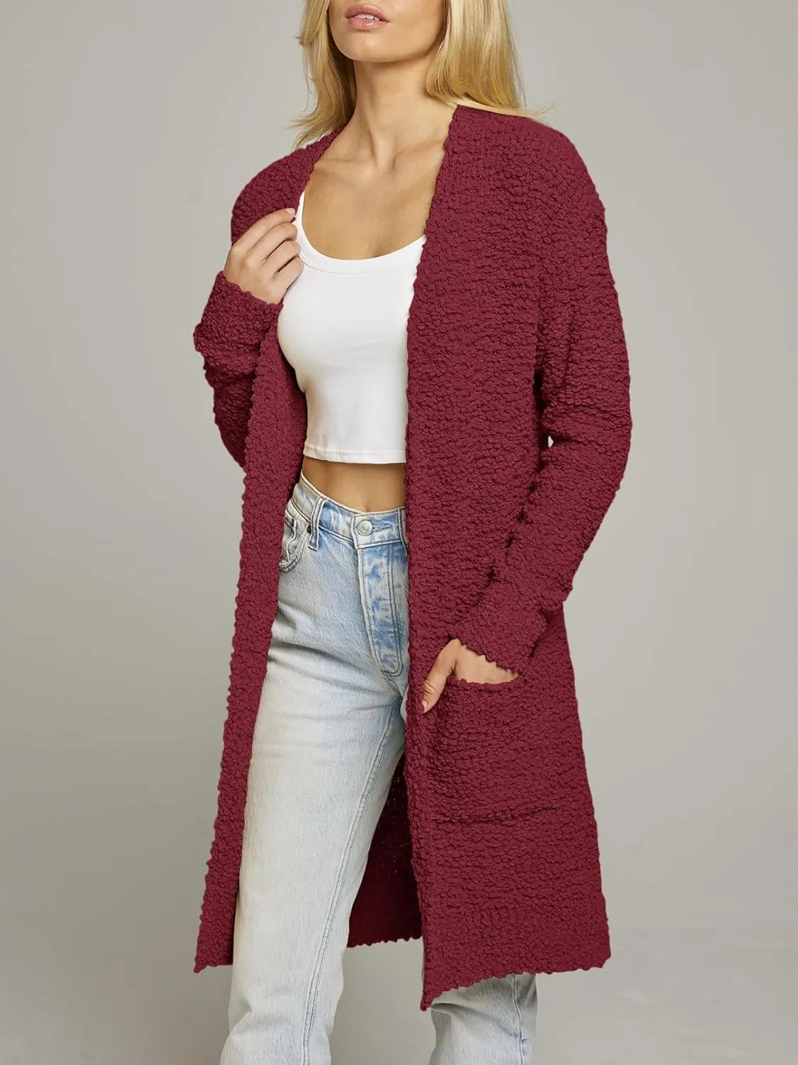 MEROKEETY Women's Long Sleeve Soft Chunky Knit Sweater Open Front Cardigans Outwear Coat