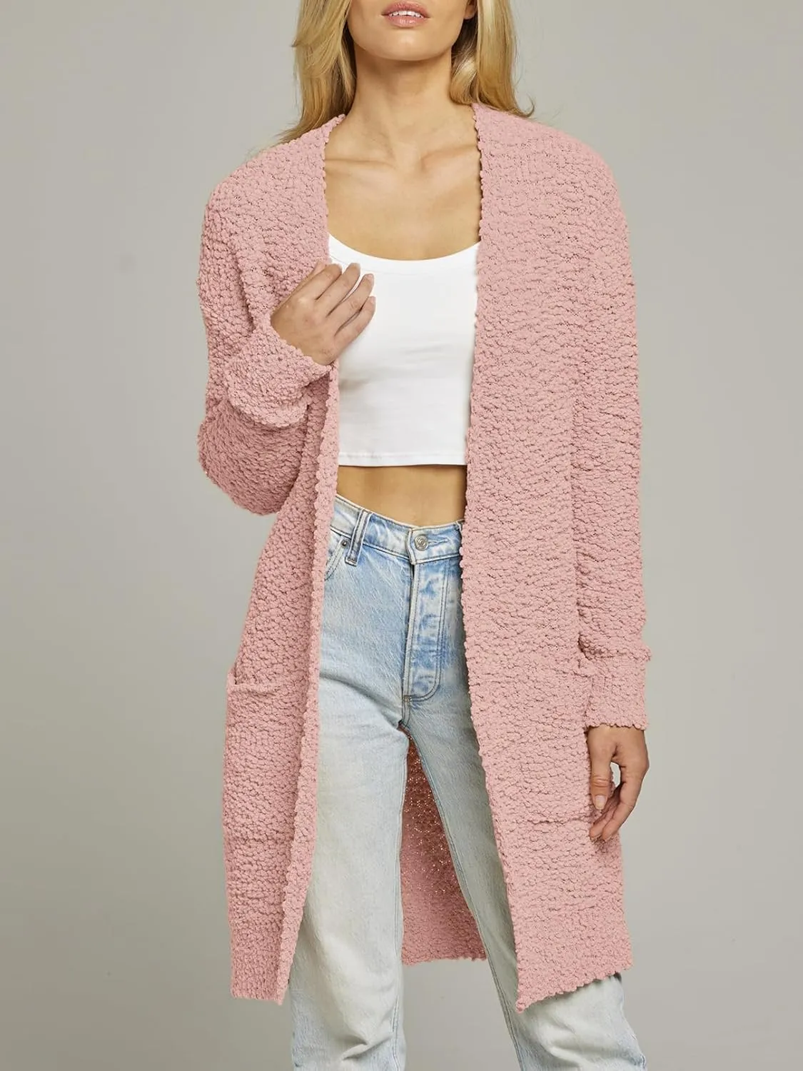 MEROKEETY Women's Long Sleeve Soft Chunky Knit Sweater Open Front Cardigans Outwear Coat