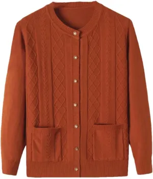 Middle-Aged Elderly Women's Sweaters Cardigan Jacket Spring Autumn Soft Knitted Sweater Outerwear Tops