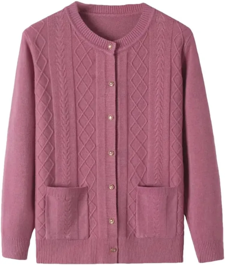 Middle-Aged Elderly Women's Sweaters Cardigan Jacket Spring Autumn Soft Knitted Sweater Outerwear Tops